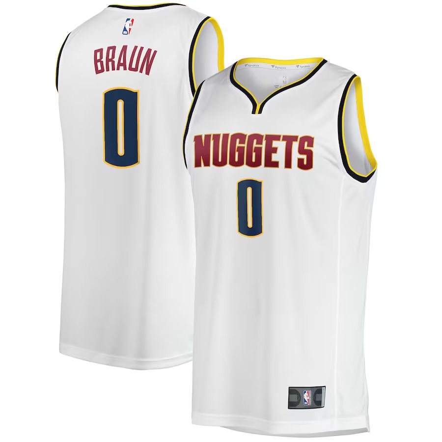 Men Denver Nuggets #0 Christian Braun Fanatics Branded White Fast Break Player NBA Jersey->denver nuggets->NBA Jersey